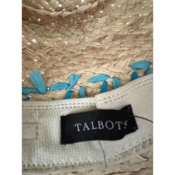 Talbots Embroidered Raffia Straw Hat Turqoise Adjustable NWT - Picture 6 of 9